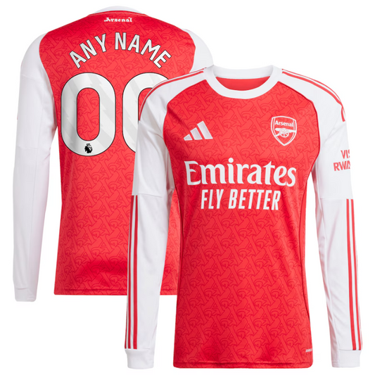 Arsenal adidas 2025/26 Home Long Sleeve Custom Jersey - Red Adidas